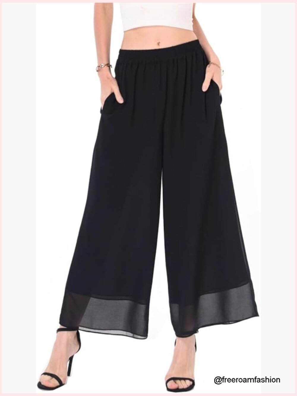 Women's Wide Leg Palazzo Capris Crop Chiffon Pants Casual Dressy Beach Vacation